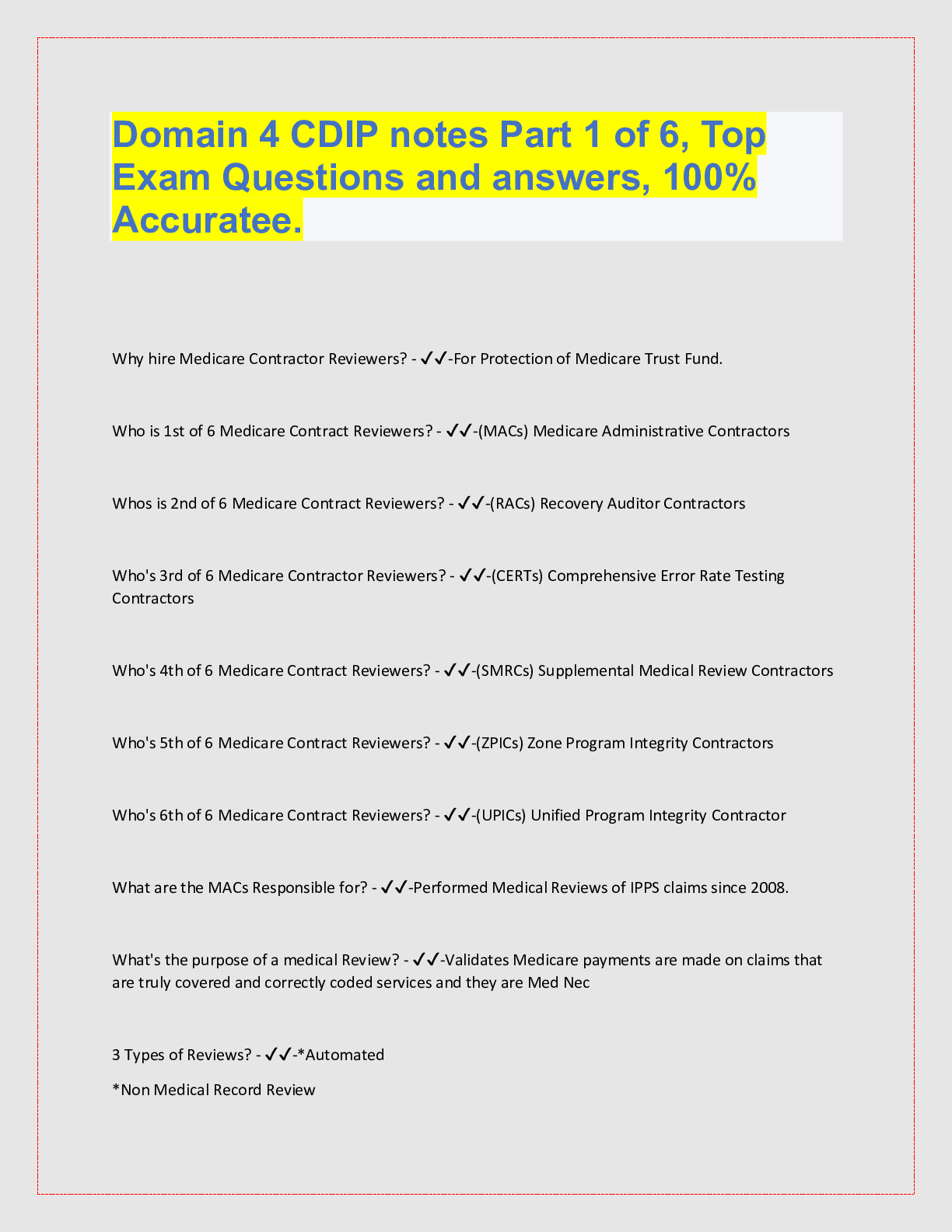 Preview image for Domain 4 CDIP notes Part 1 of 6, Top  Exam Questions and answers, 100%  Accuratee.